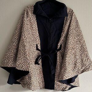 Reversible Leopard Print/black Rain Poncho